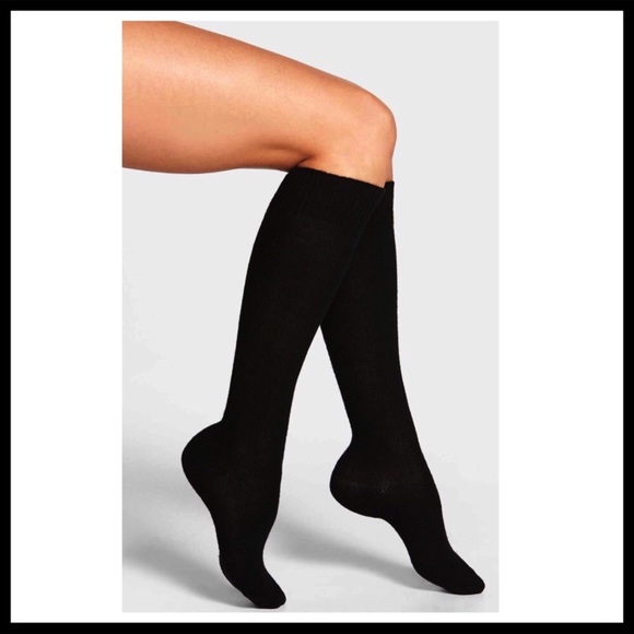 2 BLACK TALL LUXE KNIT KNEE HIGH BOOT SOCKS A2C - Picture 2 of 8